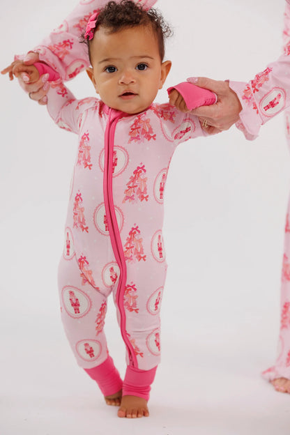In My Jammers Wrapped in Bows Nutcracker bamboo zipper romper