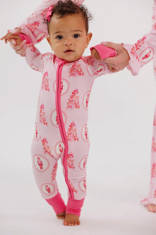 In My Jammers Wrapped in Bows Nutcracker bamboo zipper romper