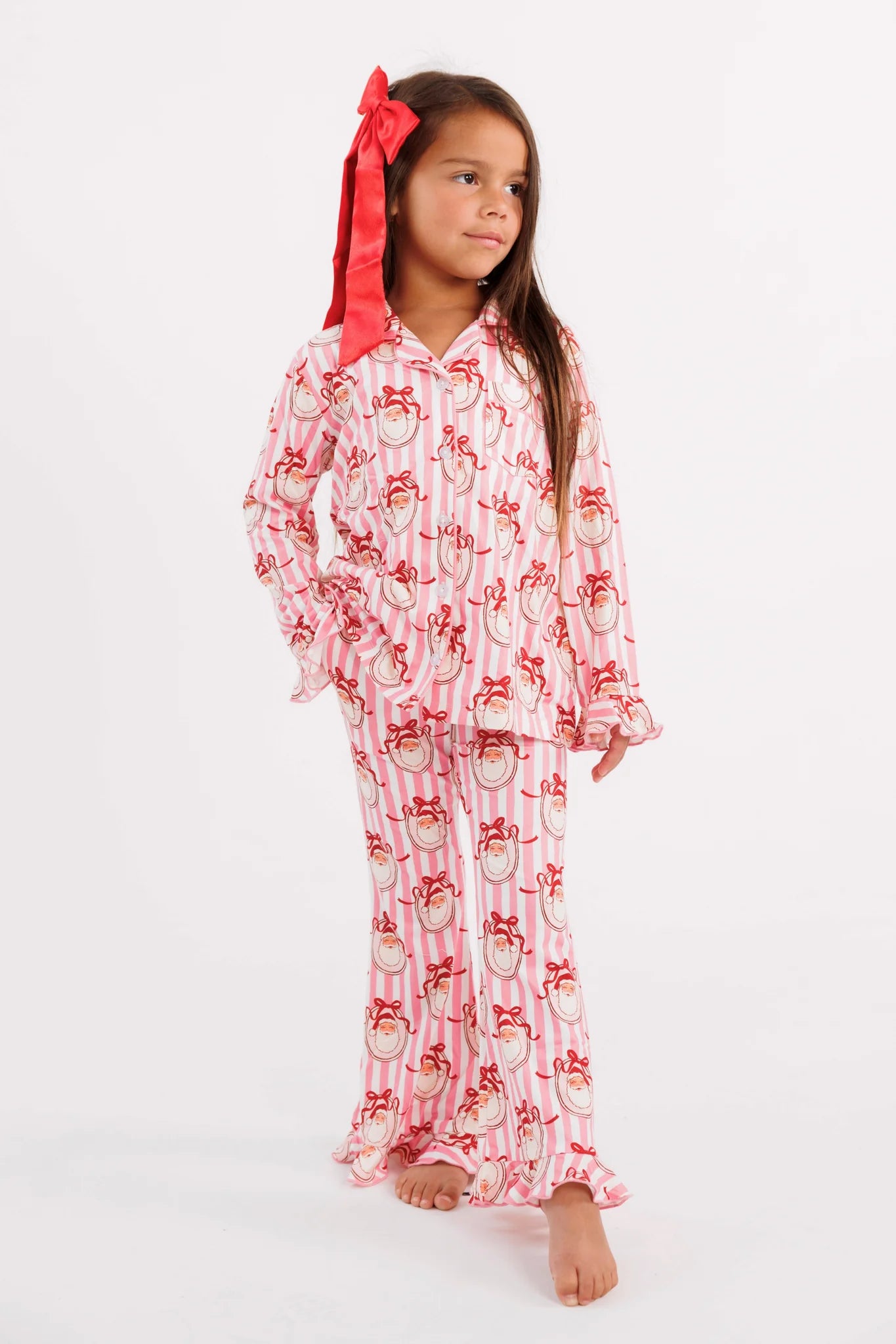 In My Jammers Pink Santa Claus Lane long sleeve ruffle flare pajama set