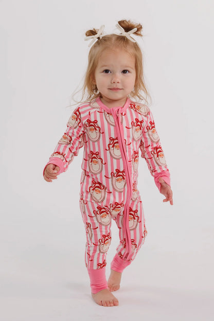 In My Jammers Pink Santa Claus Lane bamboo zipper romper
