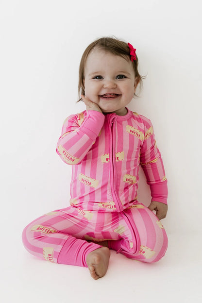 Pink Stripe Butter Zipper Romper - view 1
