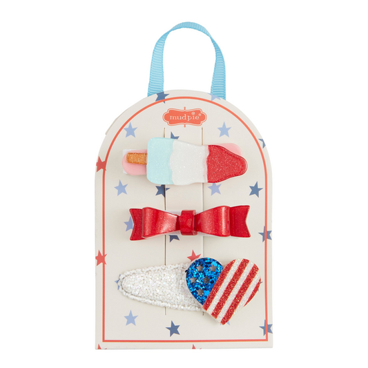 4th Of July Popsicle, Bow and Flag Hair Clip Set