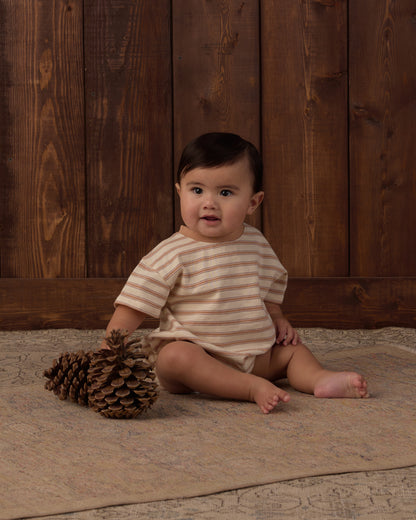 Relaxed Bubble Romper Fawn Stripe