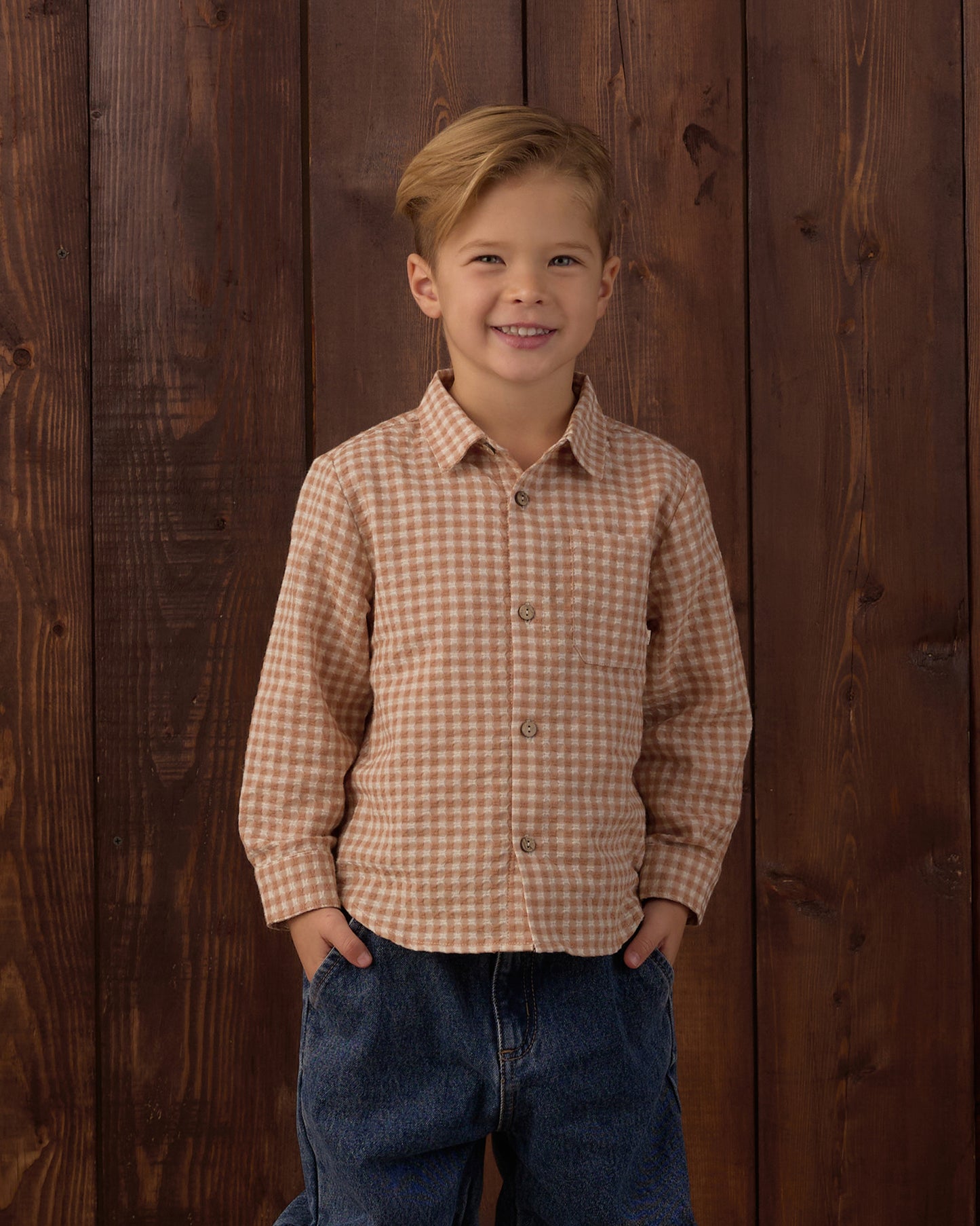 Collared Long Sleeve Shirt Fawn Gingham
