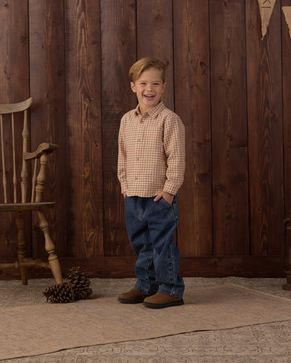 Collared Long Sleeve Shirt Fawn Gingham