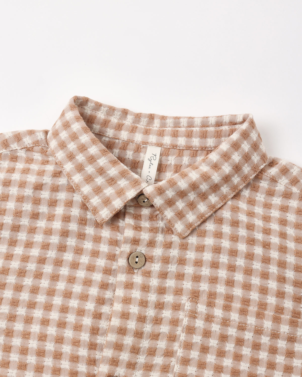 Rylee + Cru Collared Long Sleeve Shirt in fawn gingham check, additional product photo