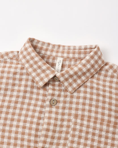 Rylee + Cru Collared Long Sleeve Shirt in fawn gingham check, additional product photo