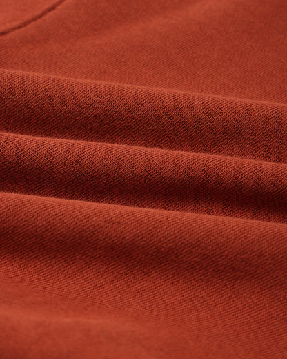 Fabric detail of the rust red cotton fleece on the Rylee + Cru Merry & Bright relaxed sweatshirt