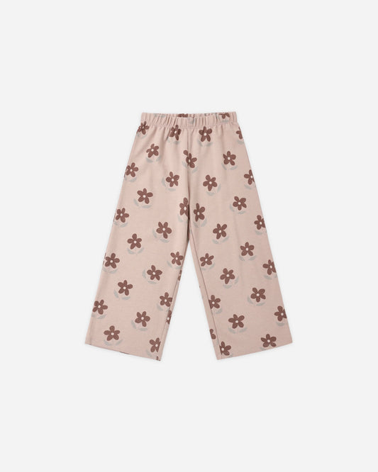 Rylee + Cru track pant in daisy print on blush, flat lay front view