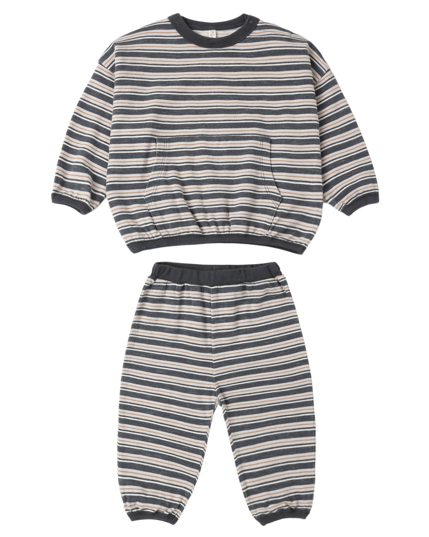 Striped sweatshirt and pants set on a white background
