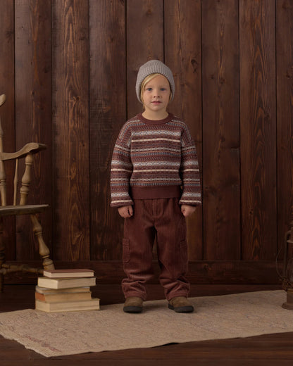 Rylee + Cru Relaxed Cargo Pant in mulberry, product view of the kids' cargo pants