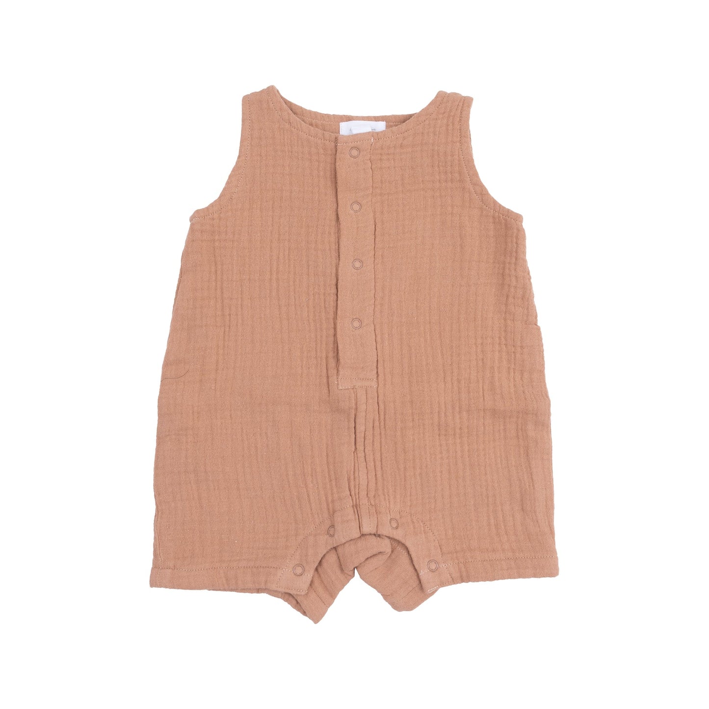 Sleeveless Shortie Romper - Solid Muslin Camel Front