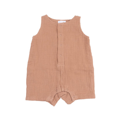 Sleeveless Shortie Romper - Solid Muslin Camel Front