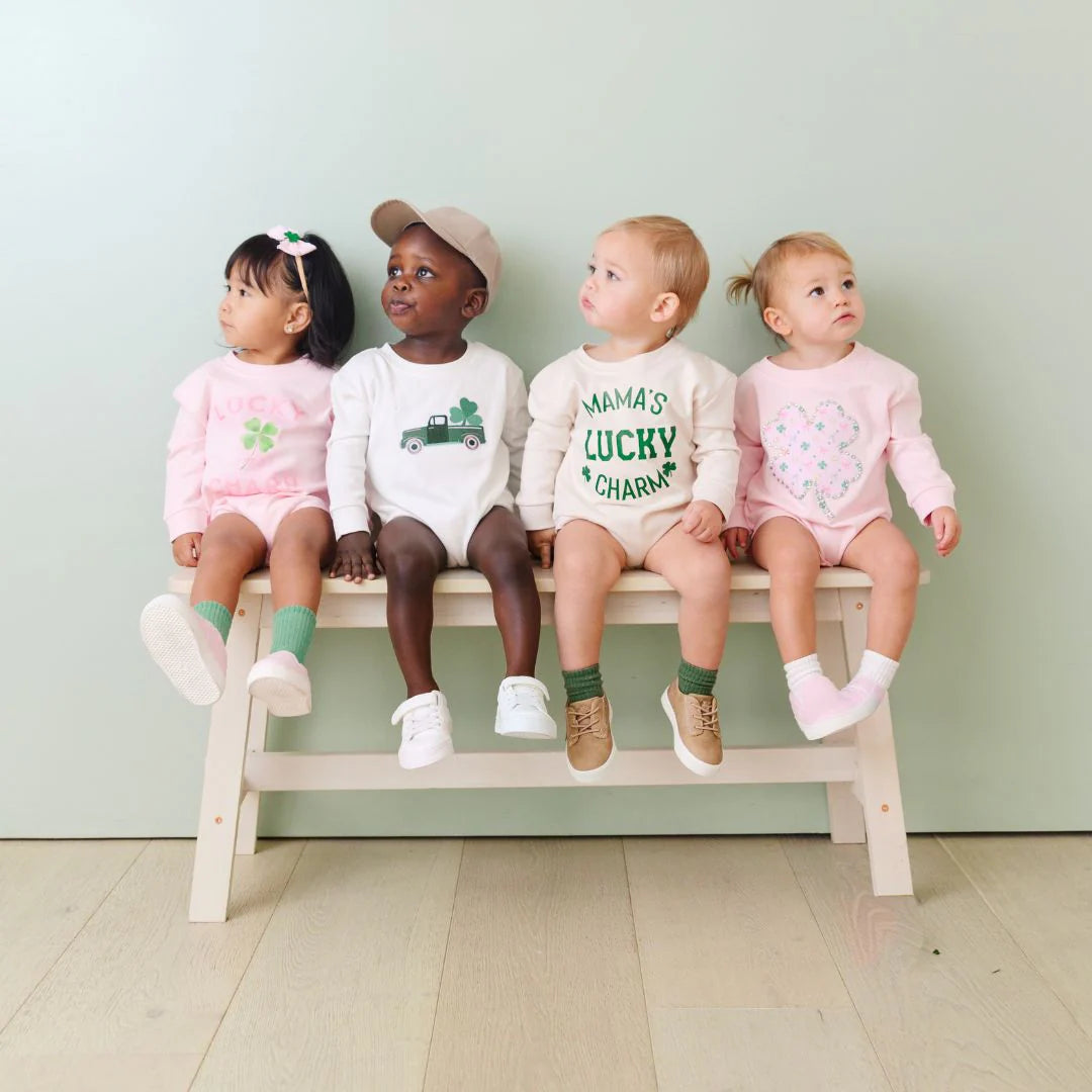 Ditsy Shamrock Patch St. Patrick's Day Long Sleeve Romper
