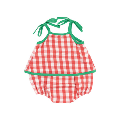 Strawberry Gingham, Swing Front Sunsuit with Appliqué back