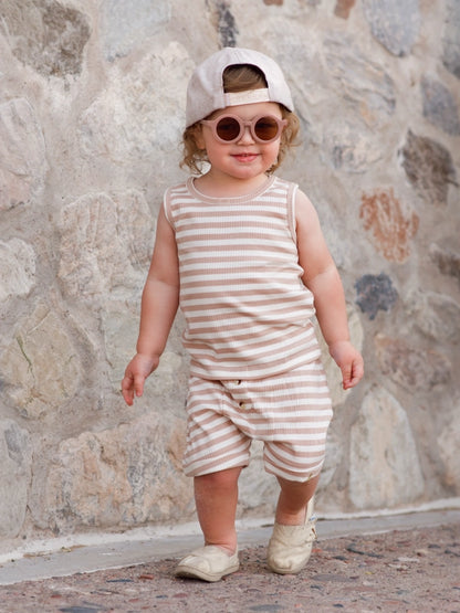 Tan Stripe / Organic Ribbed Tank & Short Set