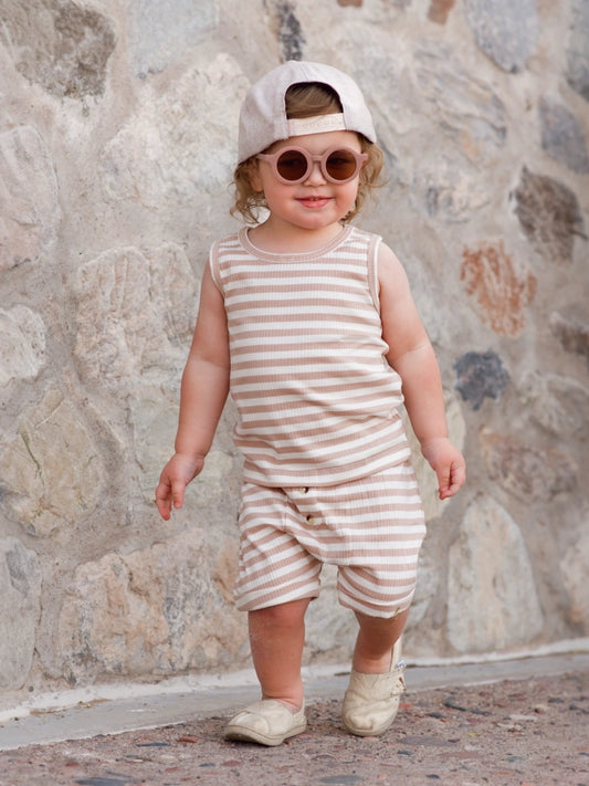 Tan Stripe / Organic Ribbed Tank & Short Set