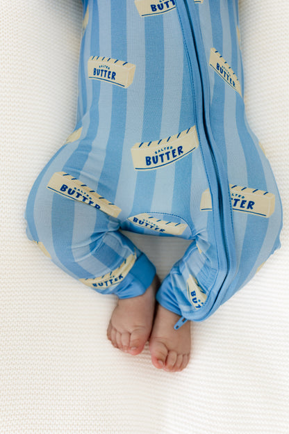 Blue Stripe Butter Zipper Romper - view 3