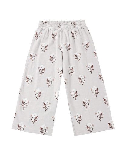 Rylee + Cru Wide Leg Pant in the Wildflower print, cream with a small floral print, laid flat