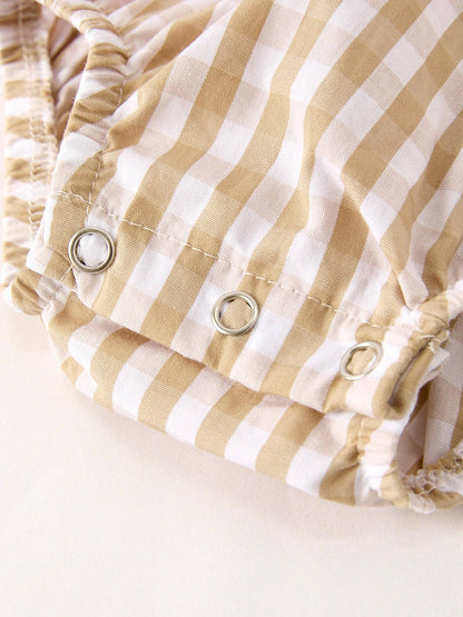 Plaid Turkey Embroidered Smocked Baby Girl Romper