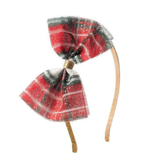 Christmas Plaid Tulle Bow Girls Headband