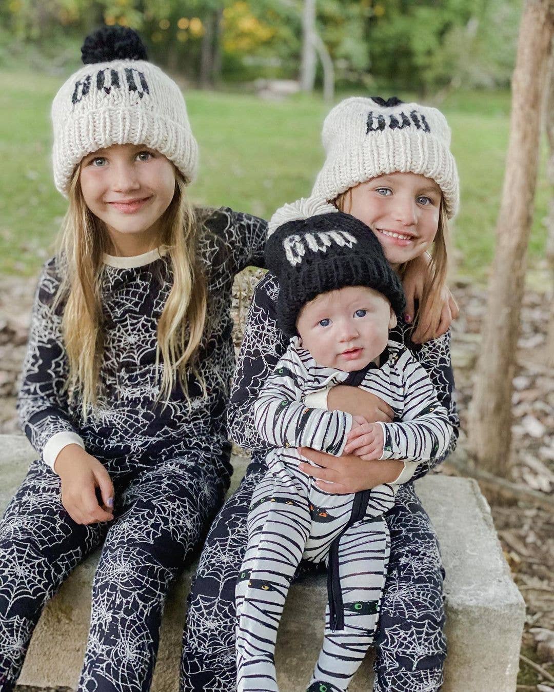 BOO Black Hand Knit Halloween Beanie Hat  Baby to Big Kid