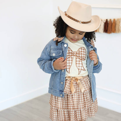 Howdy Gingham Bow Patch Denim Jacket