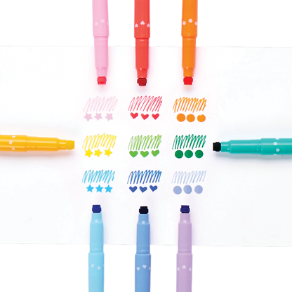 Confetti Stamp Double-Ended Markers - Stamp & Fine Tip - Set of 9