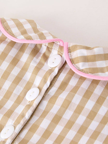 Plaid Turkey Embroidered Smocked Baby Girl Romper