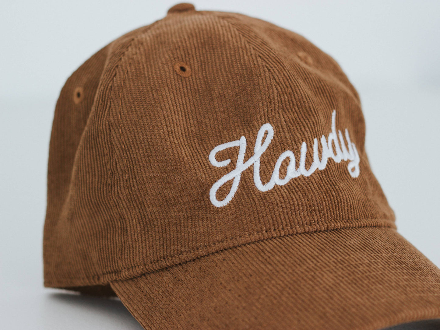 Howdy Script Modern Corduroy Hat • Embroidered Brown Cap