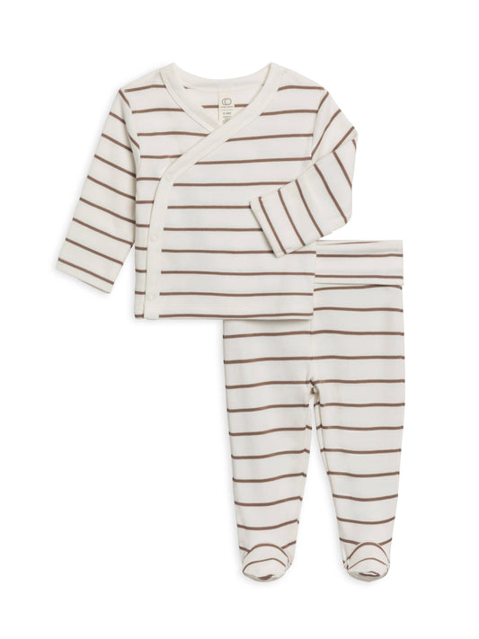 Organic Riley Kimono Wrap Top and Pant Set-Kade Stripe/Taupe