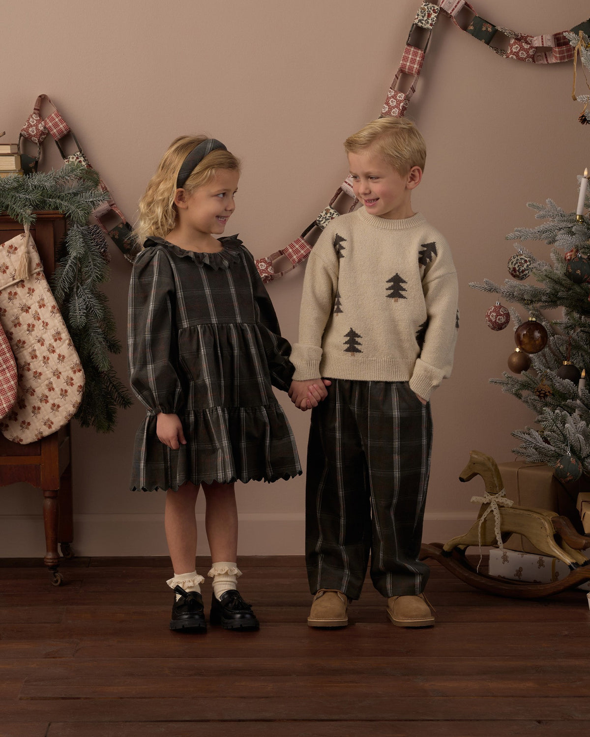 Rylee and Cru Aspen Sweater in Tree Jacquard on model