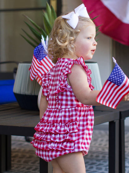 Baby Girls Red Gingham Knit Sleeveless Waterfall Romper