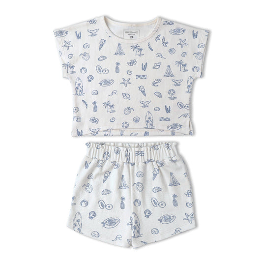 Organic Drop Shoulder Tee & Shorts Set - Coastal