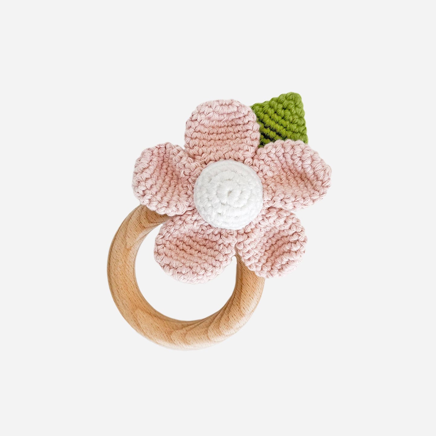 Teether Flower Pink Cotton Crochet Rattle Baby Toy Spring