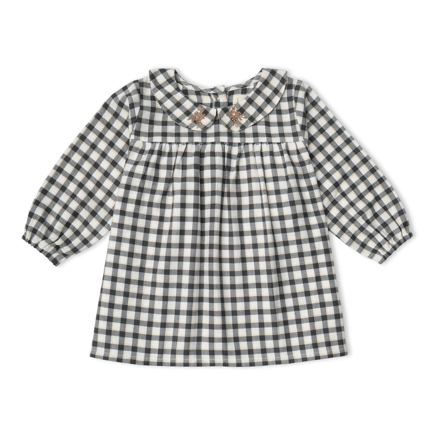 Organic Peter Pan Collar Dress - Charcoal Plaid