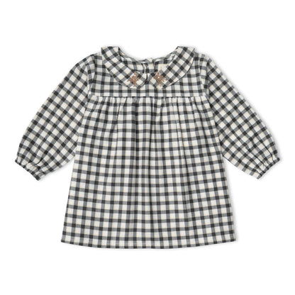 Organic Peter Pan Collar Dress - Charcoal Plaid