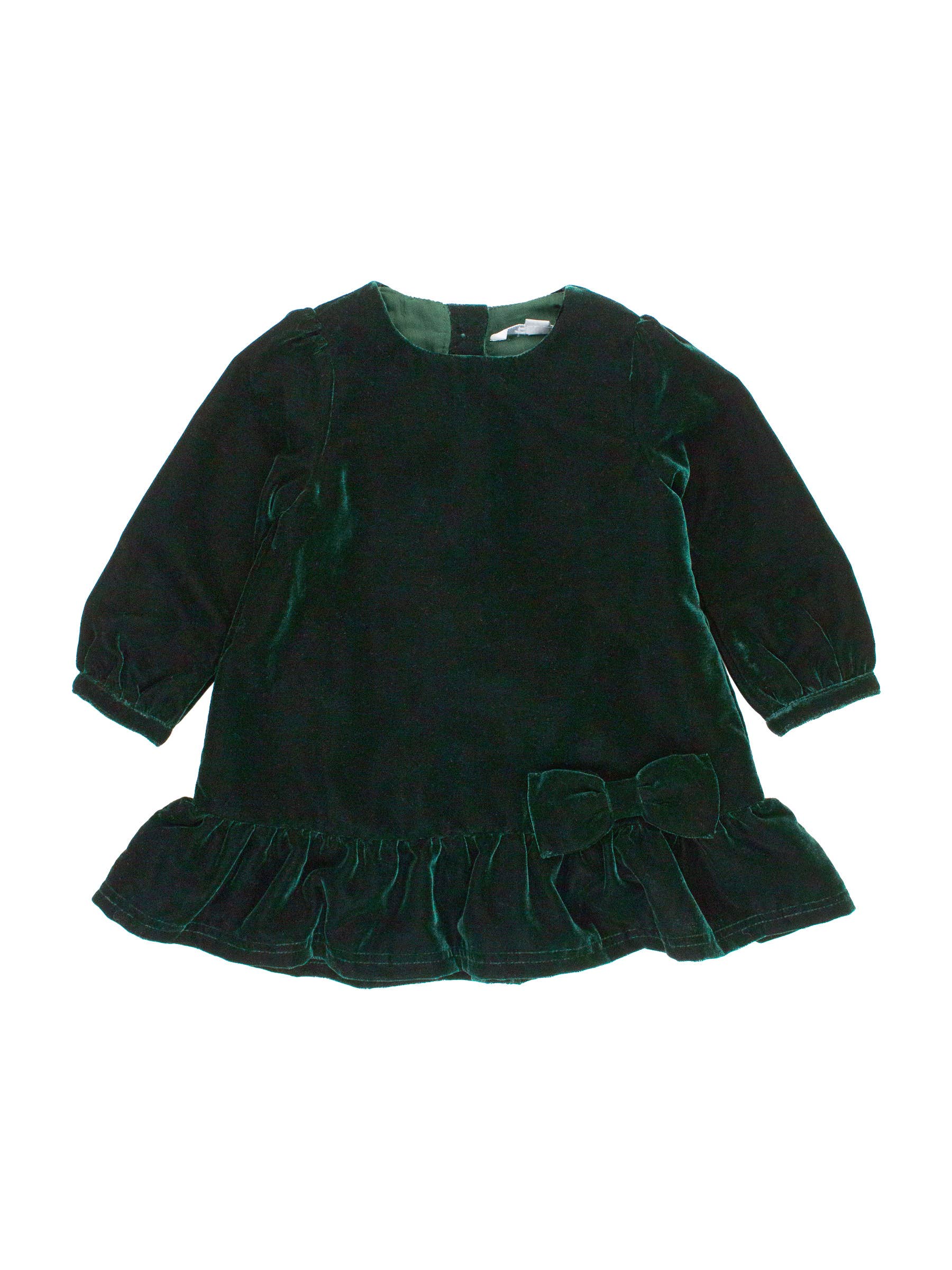 hunter green velvet dress Girls Dark Hunter Green Velvet Long Sleeve Drop Waist Dress 3T