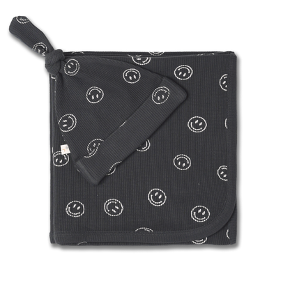 Organic Swaddle Blanket & Hat Set - Happy Face