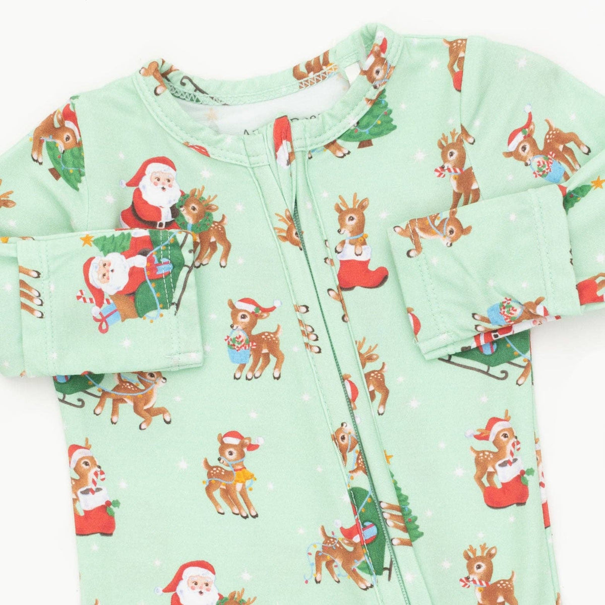 Vintage Reindeer & Santa Uni - 2 Way Zipper Footie, view 3
