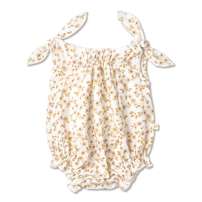 Organic Tie Shoulder Bubble Romper - Gardenia