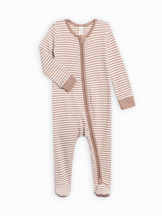 Organic Baby Peyton Zipper Sleeper - Truffle Stripe