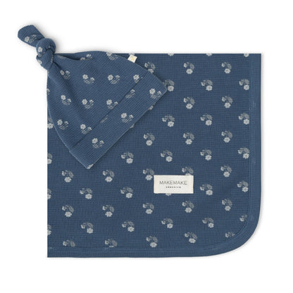 Organic Swaddle Blanket & Hat Set - Indigo Blossom