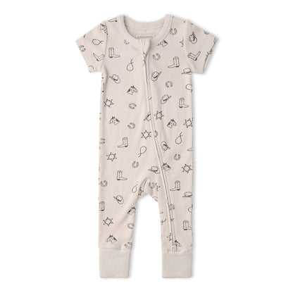 Organic Short Sleeve Zip Romper - Rodeo