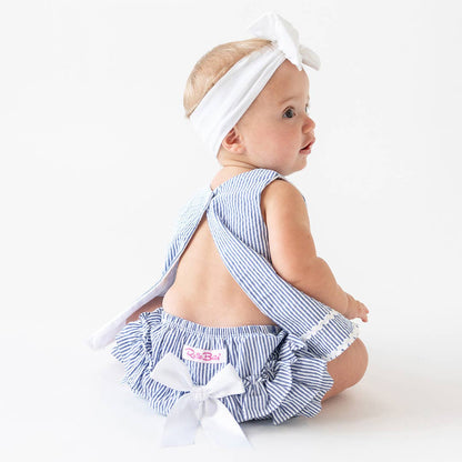 Blue Seersucker Ric Rac Swing Top & Bloomer Set