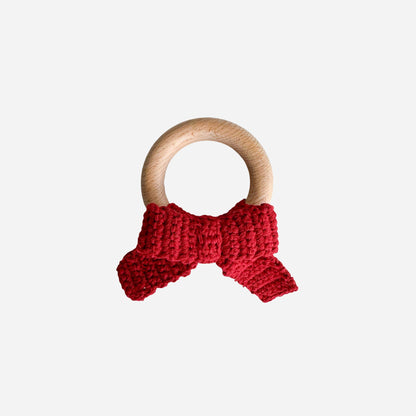 Cotton Crochet Teether Bow Red | Fall Christmas Gift Holiday