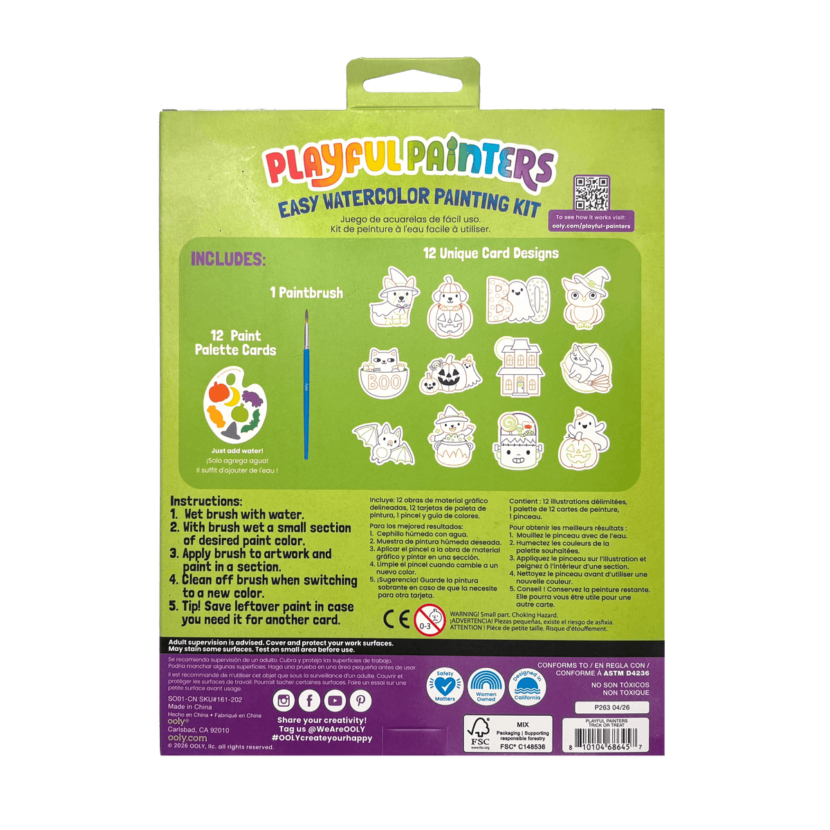 Back of the Playful Painters Trick or Treat kit box showing what is included and the age guidance