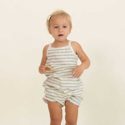 Organic Spaghetti Top & Short Set - Sage Stripes