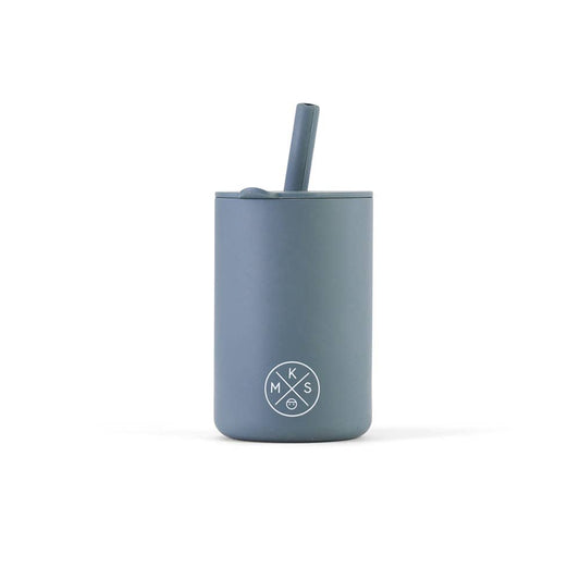 Back to School Silicone Drinking Cup with Straw - Charcoal