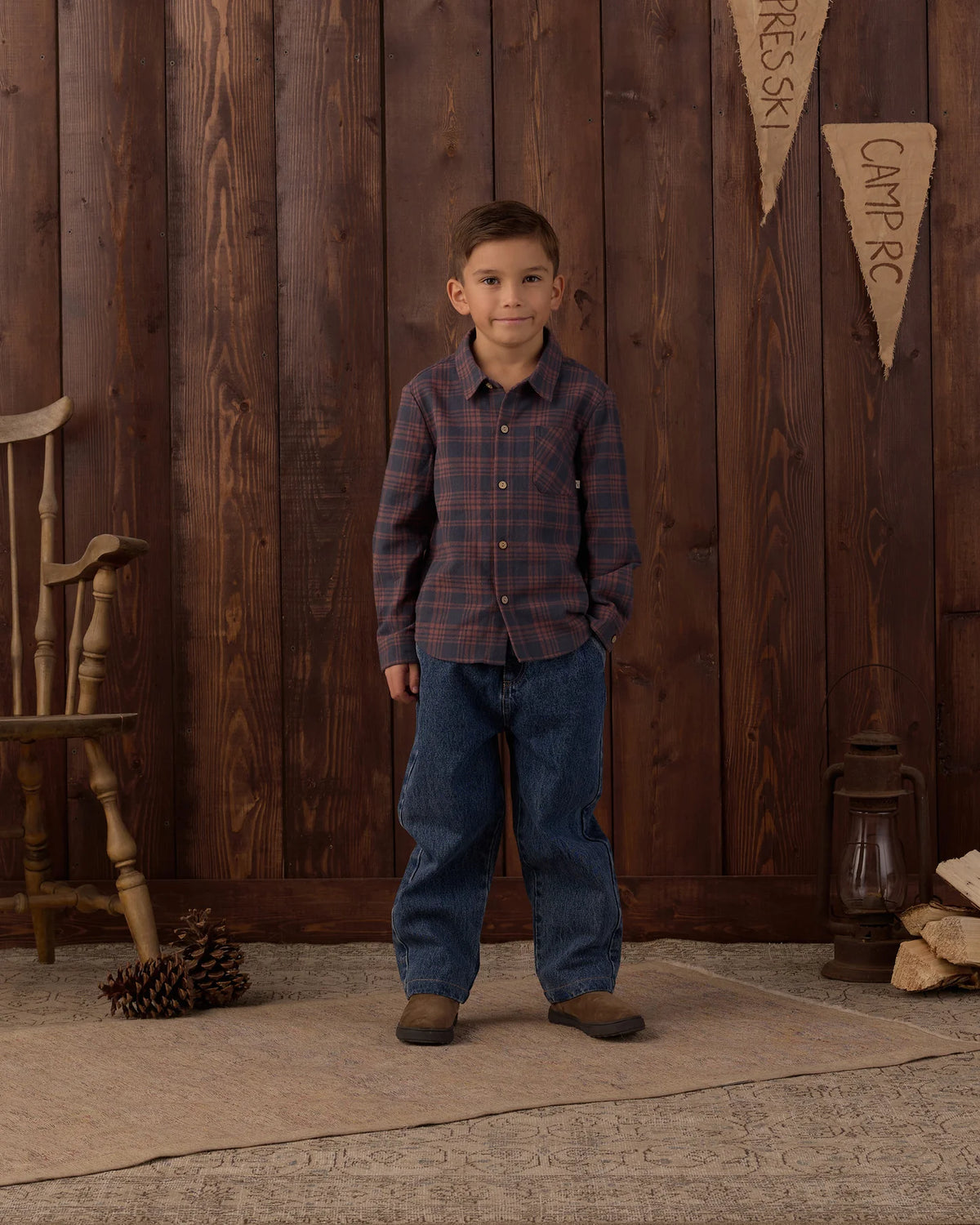 Rylee + Cru Baggy Pant in indigo denim, product view of the relaxed denim pants